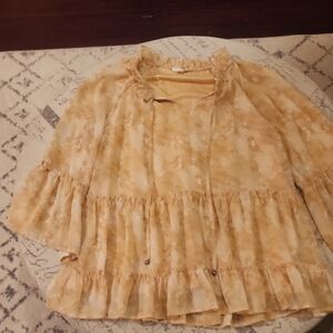 Entro Tan Blouse with Ruffle Accents
